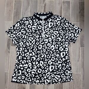 Tail Jo Quarter Zip Short Sleeve, B&W Cheetah Print, L